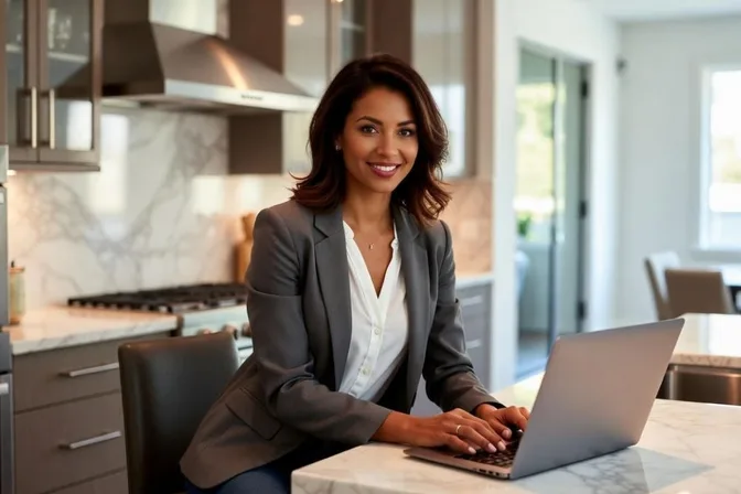Real estate professional using AI tools confidently in modern workspace